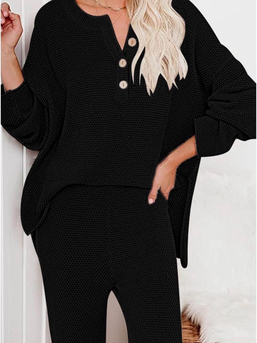 Black Women's Knit Button-Accent Sweater
